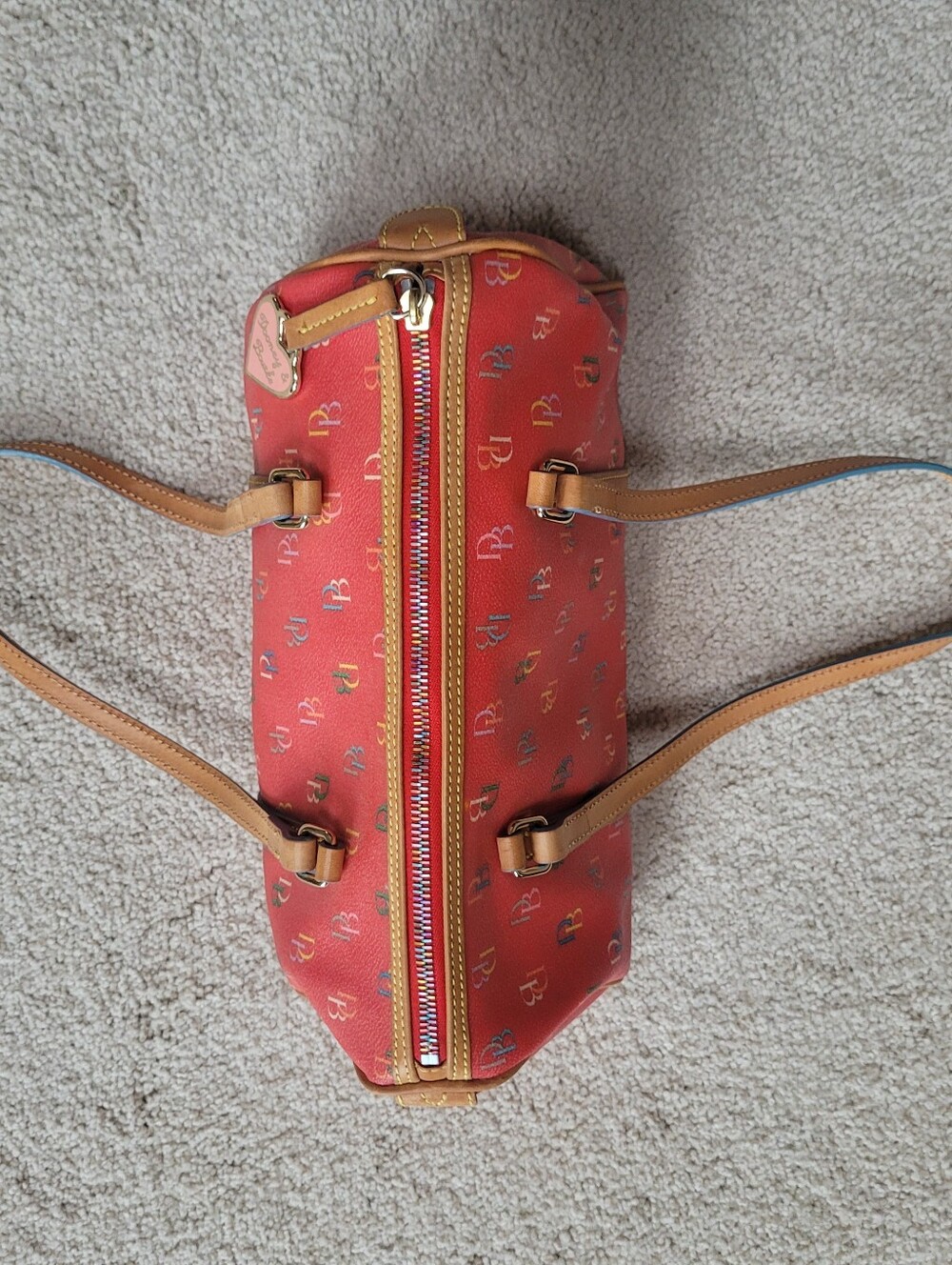 *Rare* Y2K Dooney & Bourke Barrel Shoulder Bag Rainbow Monogram Vachetta Leather - Picture 5 of 11